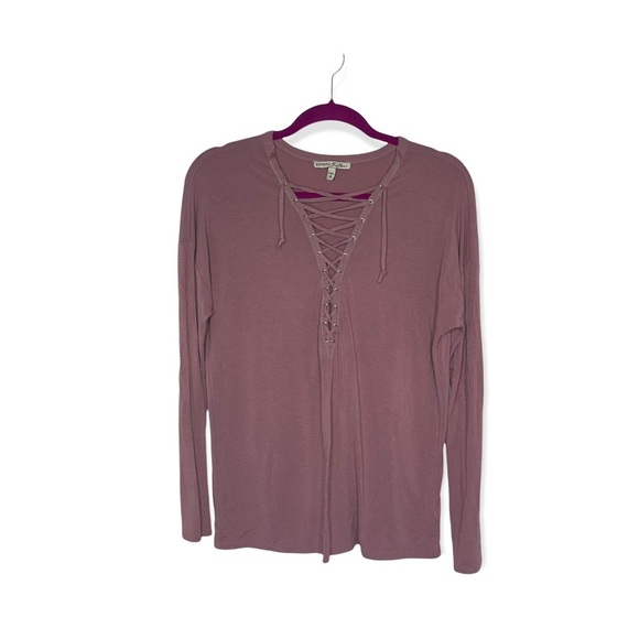 EXPRESS ONE ELEVEN Mauve Lace Up Long Sleeve Top M - Picture 4 of 8